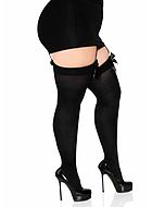 Thigh high stay-ups, opaque fabric, satin bow, plus size